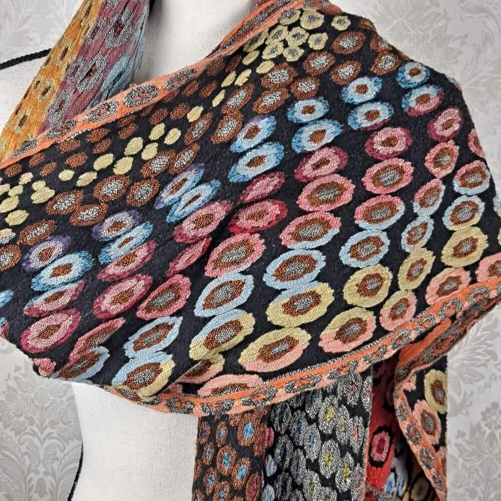 Silk Blend Oblong Scarf Fall Colors Fringed Ends Made in Nepal